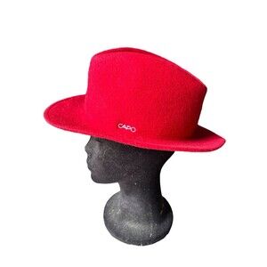 Capo Australian Felted Structured Wool Waterproof Red Wide Brim Fedora Women’s L